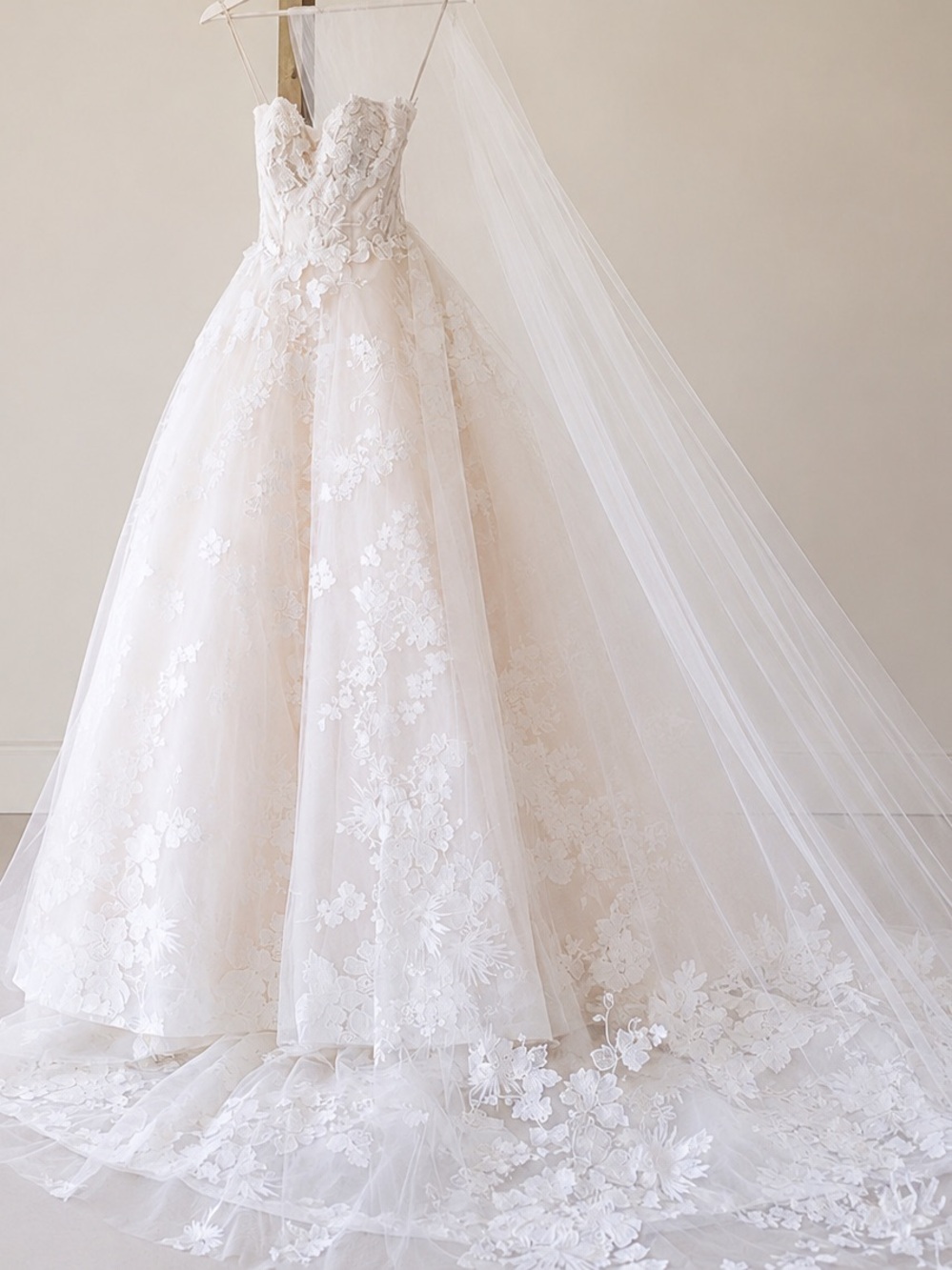 Monique Lhuillier Easton Wedding Gown and matching veil